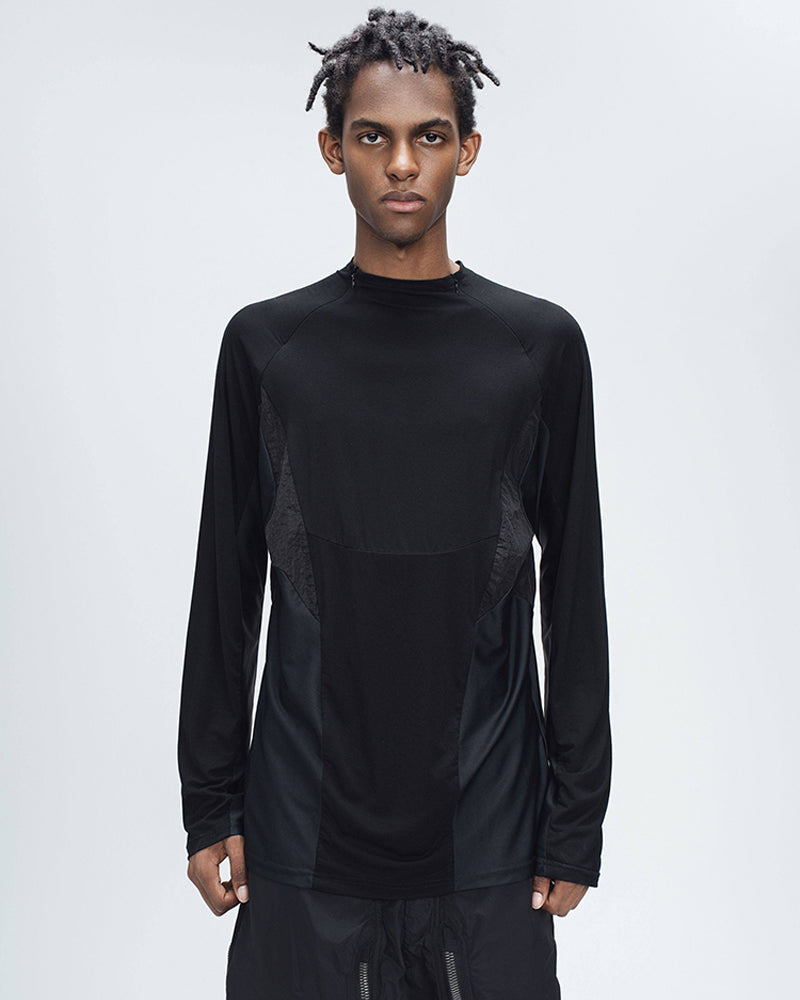 Techwear Color-Block Mock Neck Long-Sleeve Tee