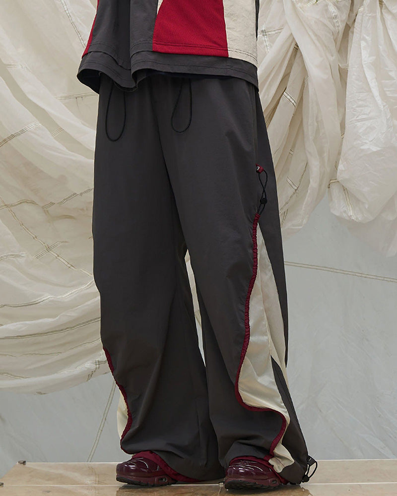 Contrast Spliced Fold-Side Drawstring Pants