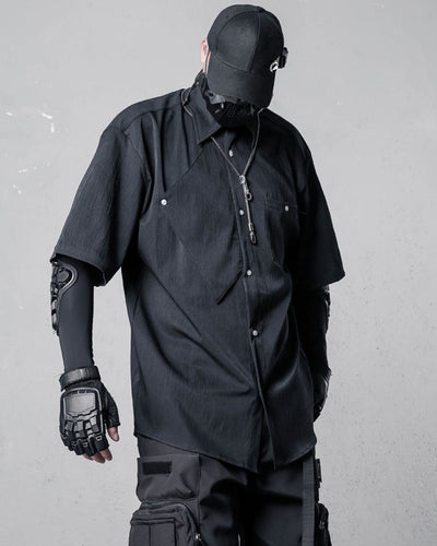 Asymmetric Panel Darkwear Short-Sleeve Shirt