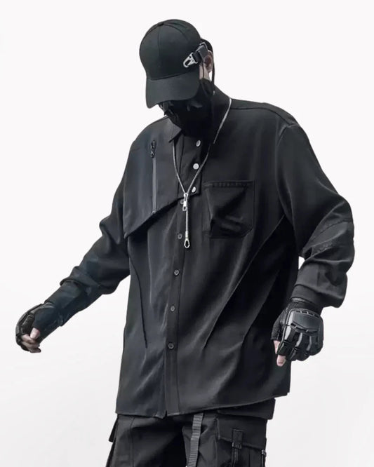 Streetwear Black Long-Sleeve Shirt