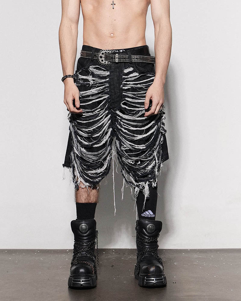 Heavily Distressed Denim Shorts