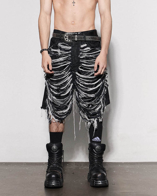 Heavily Distressed Denim Shorts