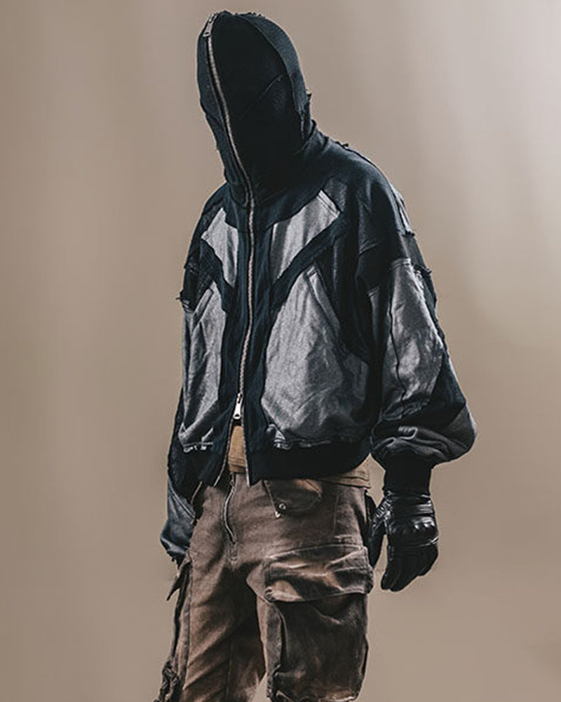 Post-Apocalyptic Mesh-Panelled Cropped Bomber Jacket