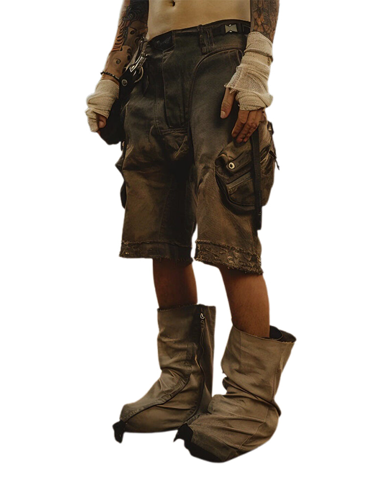 Dust-Bowl Distressed Utility Cargo Shorts