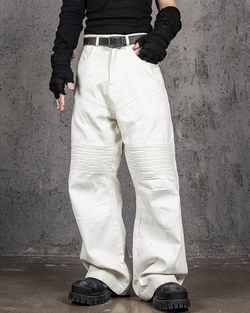 Infernal Gaze Crinkled Waxed Wide-Leg Pants White