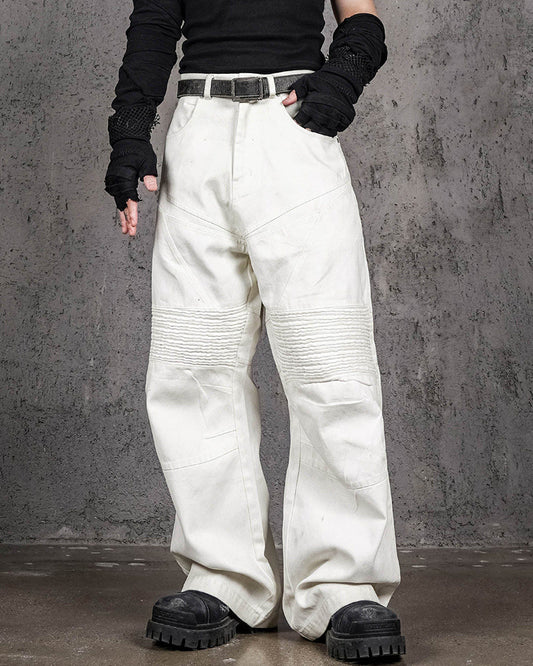 Infernal Gaze Crinkled Waxed Wide-Leg Pants White