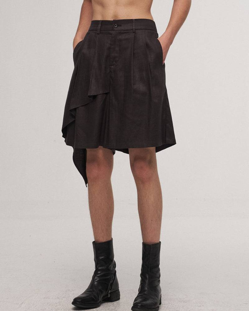 Asymmetrical Draped Pleated Shorts