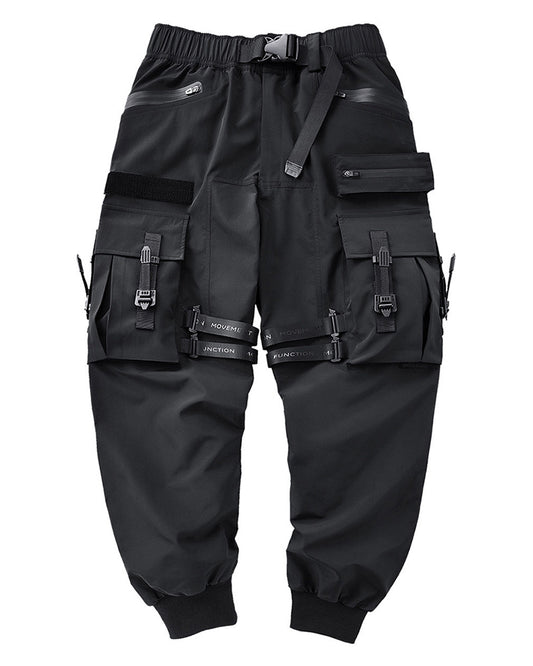 Functional Ribbon Pocket Black Cargo Pants