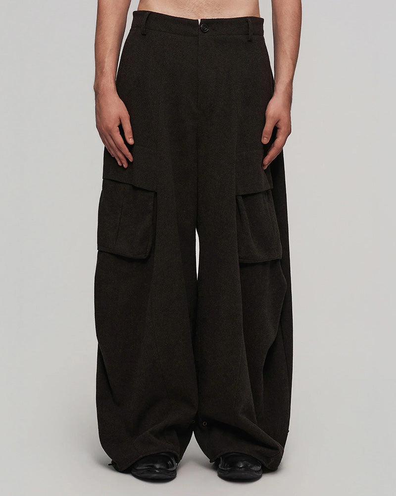 Minimal Wool-Blend Big-Pocket Wide-Leg Pants