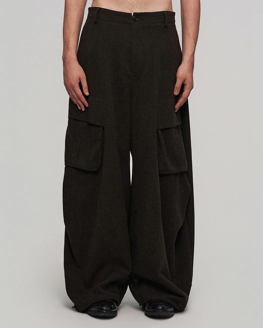 Minimal Wool-Blend Big-Pocket Wide-Leg Pants