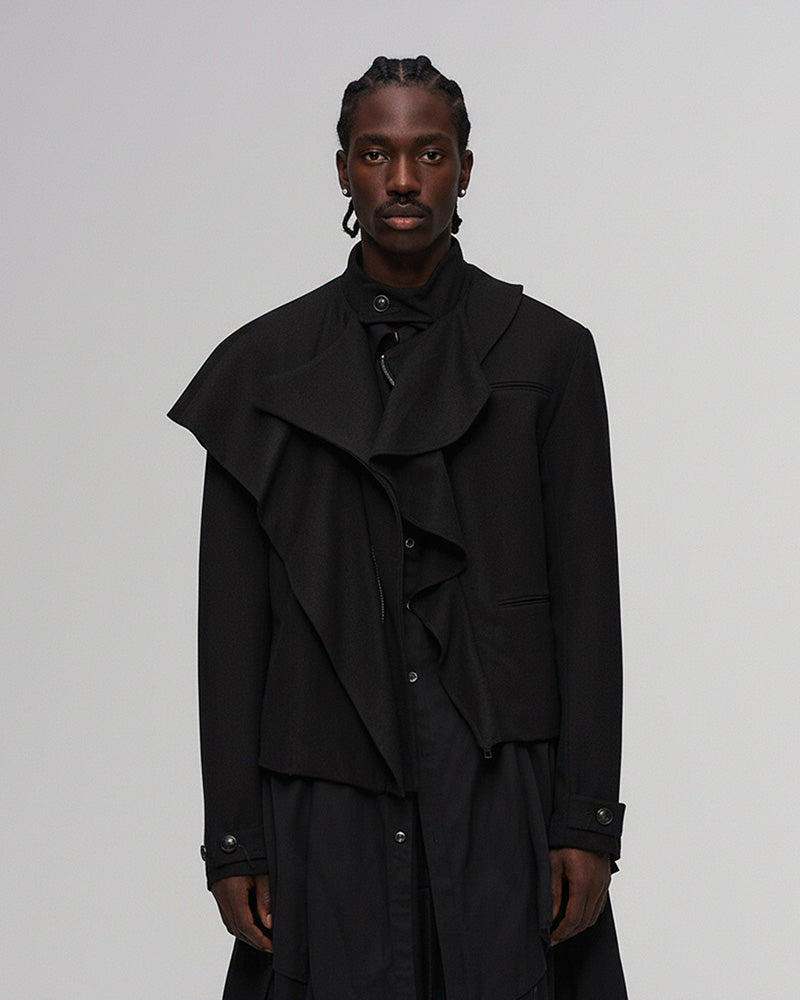 Layered Ruffle Wool-Blend Scarf-Wrap Coat