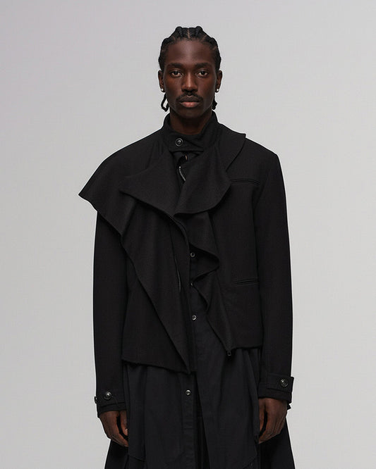 Layered Ruffle Wool-Blend Scarf-Wrap Coat
