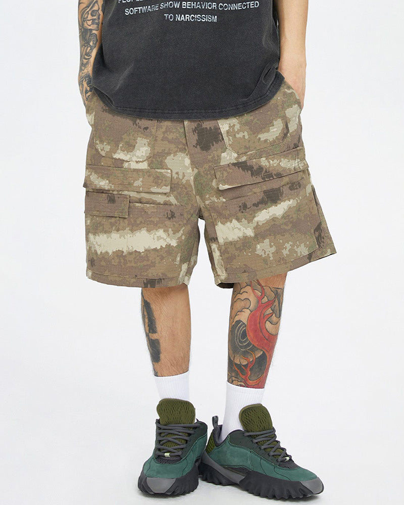 Retro Camo Multi Pocket Buckle Shorts