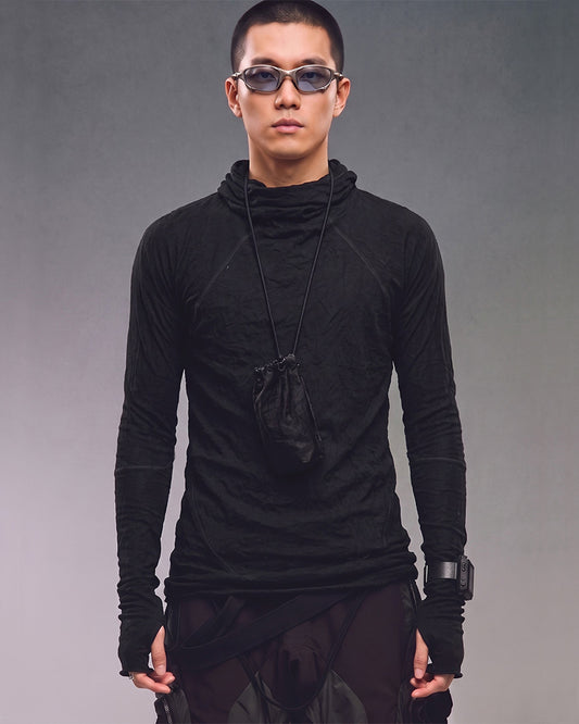 Dystopian Dark Hooded Masked Long Sleeve T-Shirt
