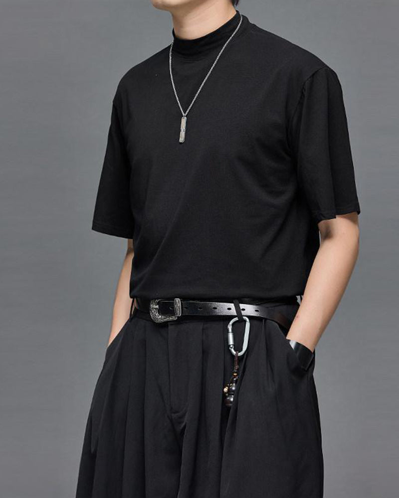 Minimalist Japanese Mock Neck Basic T-Shirt