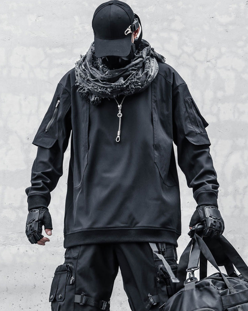 Techwear Tactical Patchwork Pullover Sweatshirt