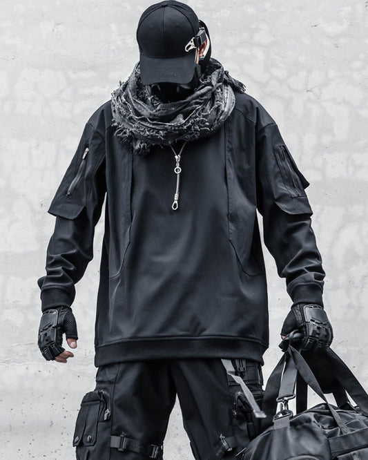 Techwear Tactical Patchwork Pullover Sweatshirt