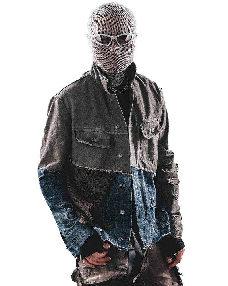 Post-Apocalyptic Spliced Denim Utility Jacket