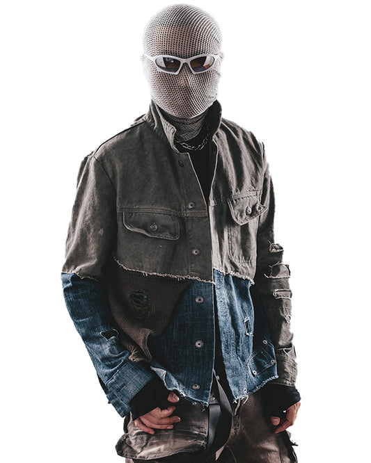 Post-Apocalyptic Spliced Denim Utility Jacket