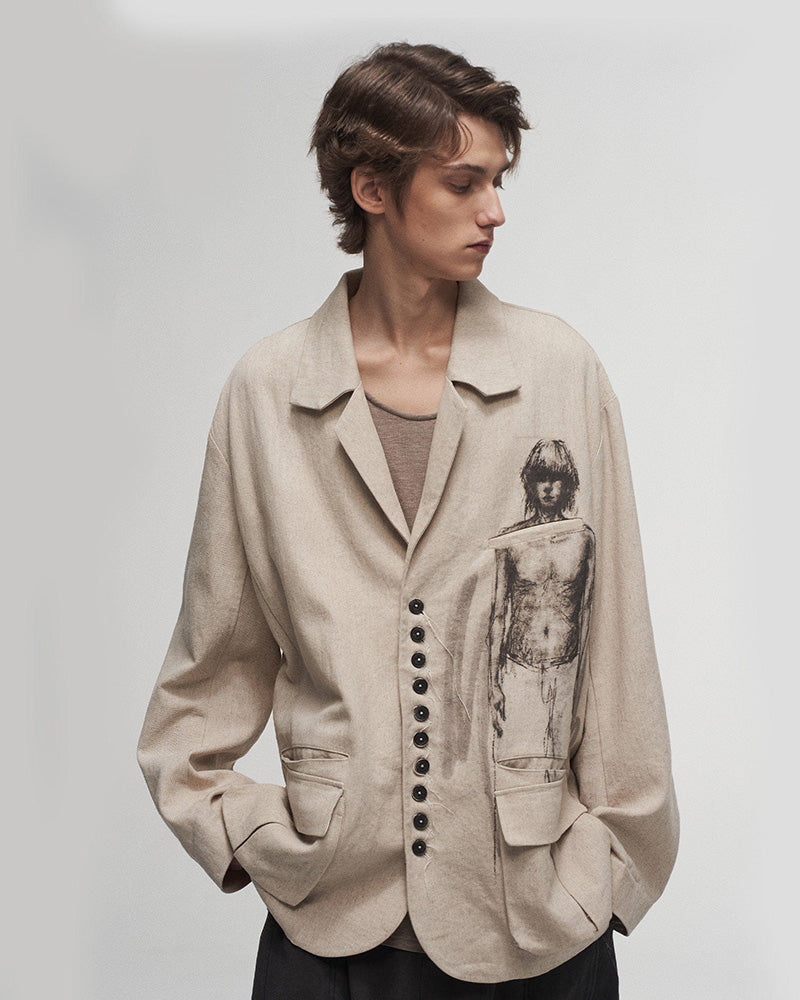 Ink Portrait Cotton-Linen Jacket