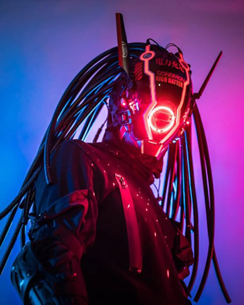 Samurai Dreadlocks LED Cyberpunk Helmet Mask