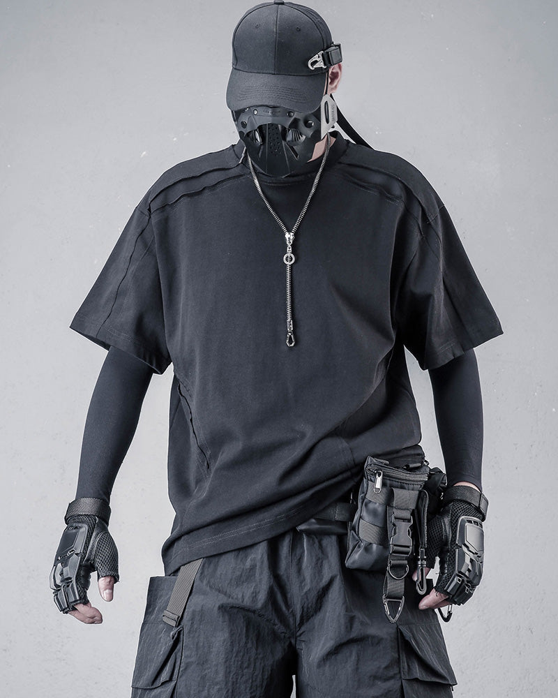 Streetwear Patchwork Techwear Black T-Shirt