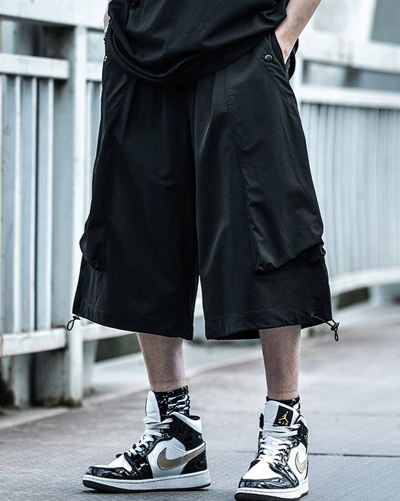 Techwear Wide-Leg Utility Shorts