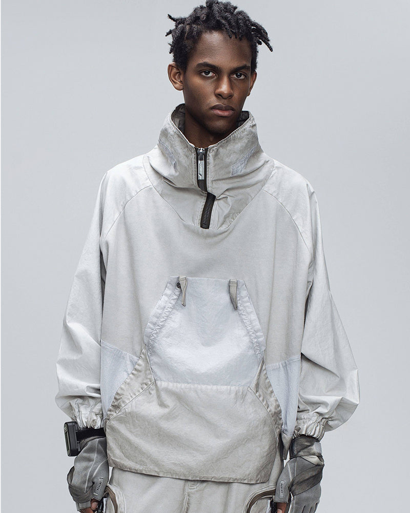 Wasteland Style Washed Patchwork Half-Zip Jacket