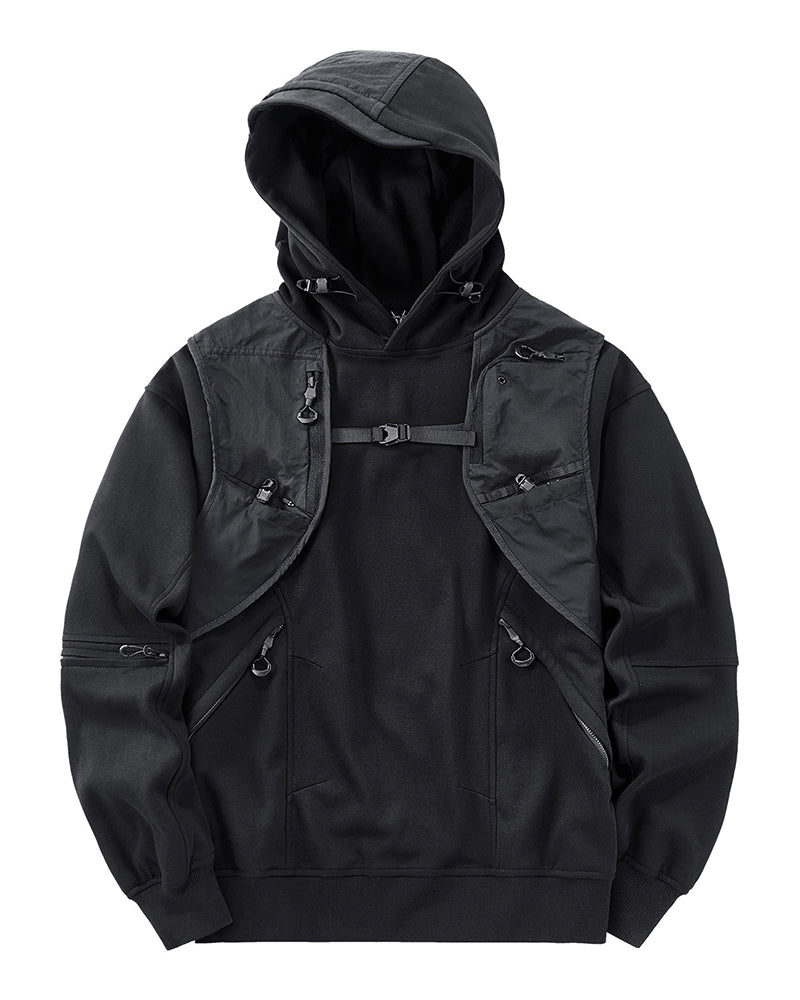 Functional Multi-Pockets Patchwork Hoodie