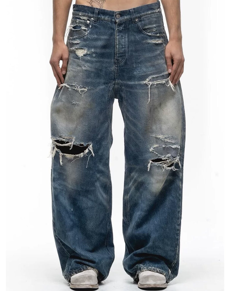 Ripped Curved Spliced Jeans