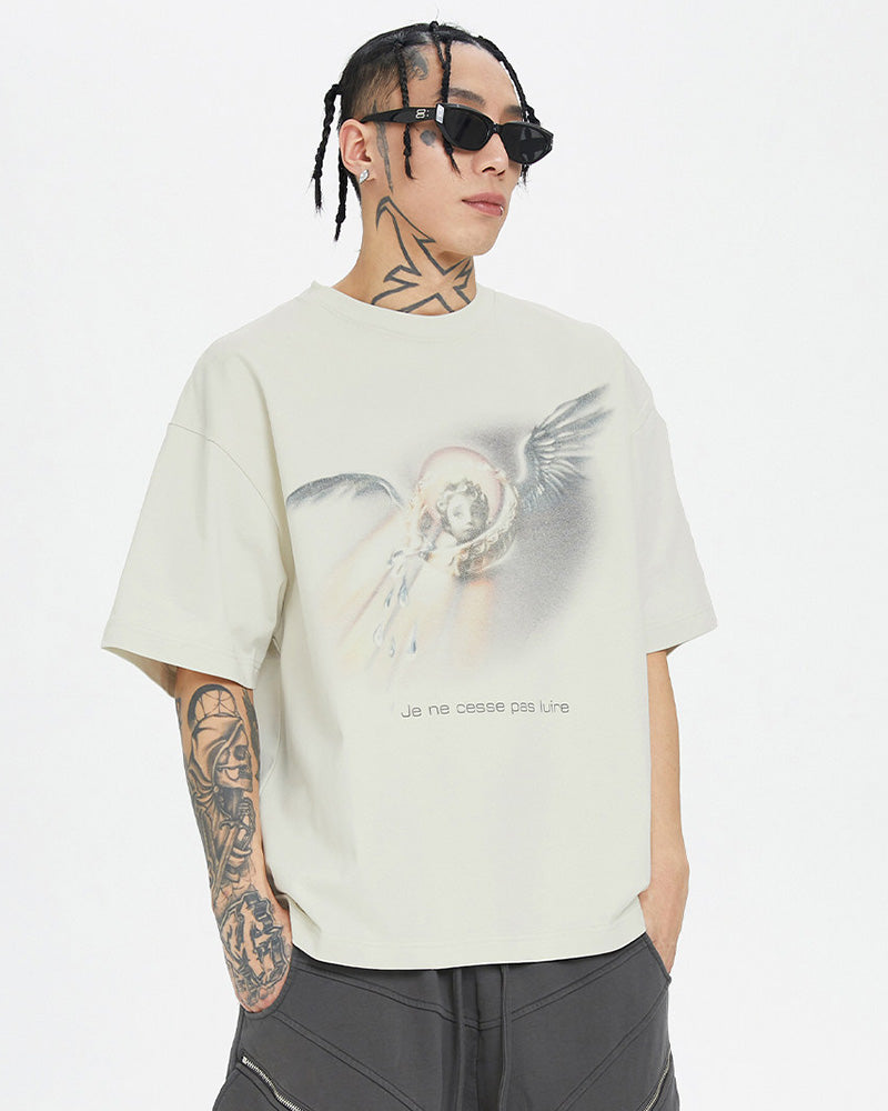Vintage Angel Halftone Print T-Shirt