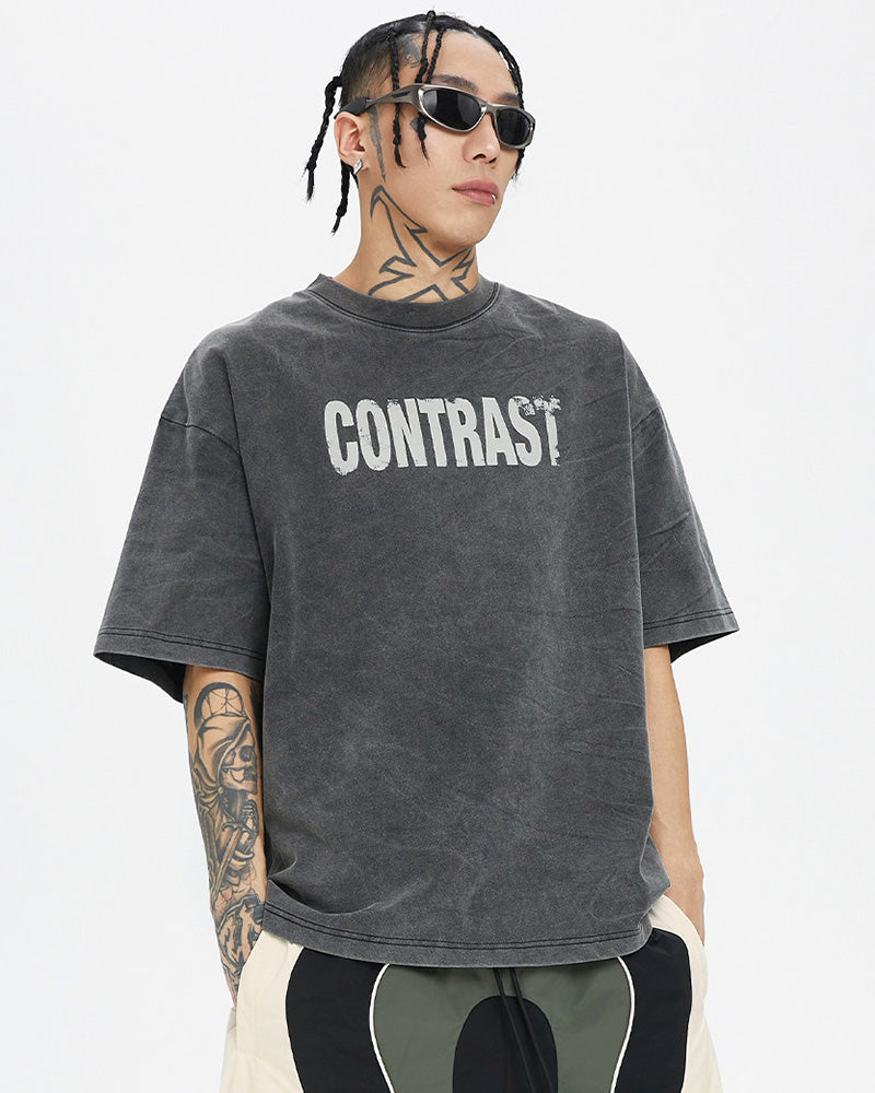 Washed Vintage Contrast Slogan Print T-Shirt