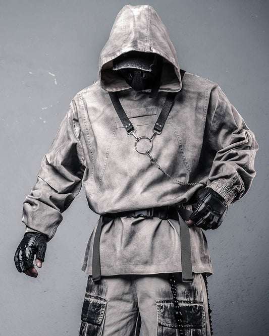 Vintage Washed Distressed Oversized Techwear Hoodie