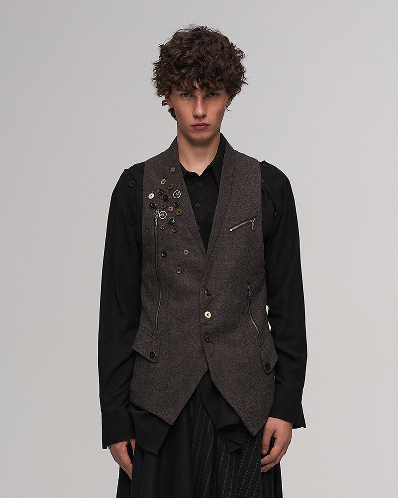 Retro Button Embellished Back-Harness Vest