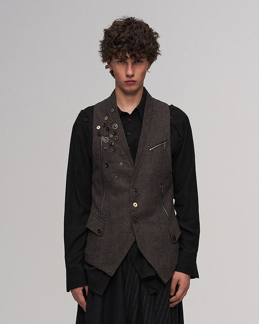 Retro Button Embellished Back-Harness Vest