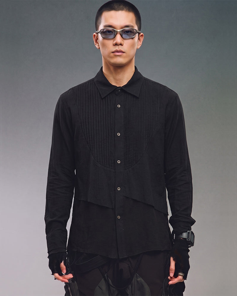 Post‑Apocalyptic Vintage Pleated Panel Long Sleeve Shirt