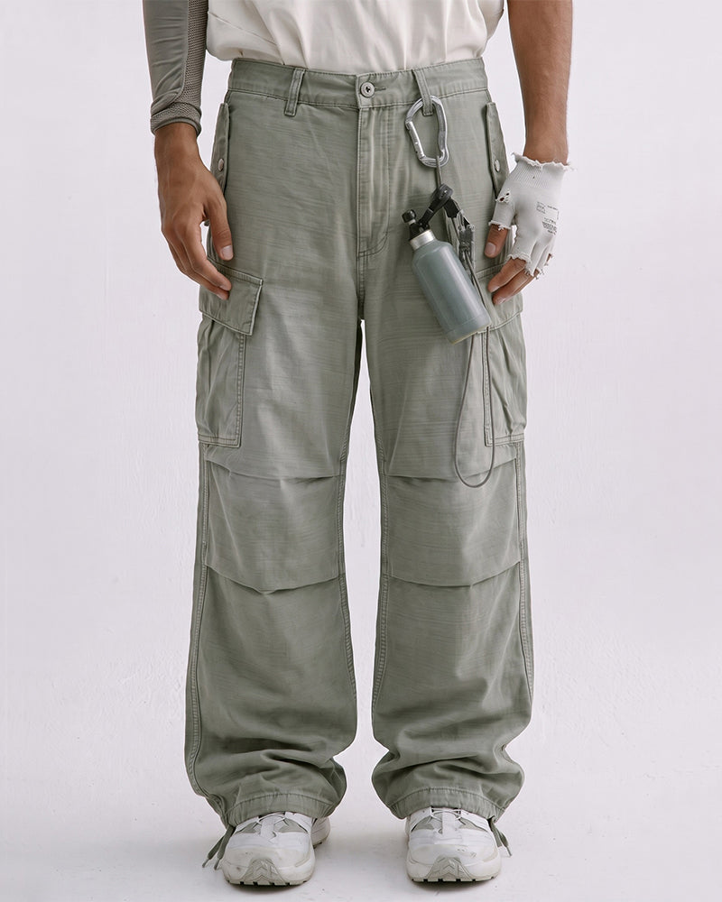 Vintage Washed Distressed Multi‑Pocket Cargo Pants