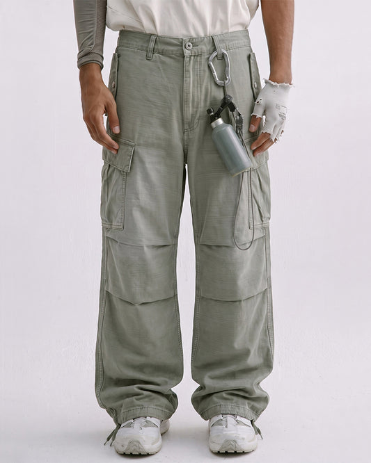 Vintage Washed Distressed Multi‑Pocket Cargo Pants