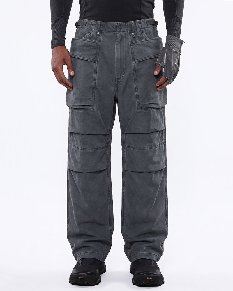 Washed Straight Leg Patchwork Large Pockets Cargo Pants