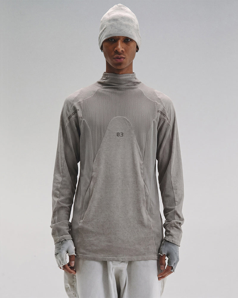 Dystopian Dirty Dye Mesh Technical Long Sleeve Top