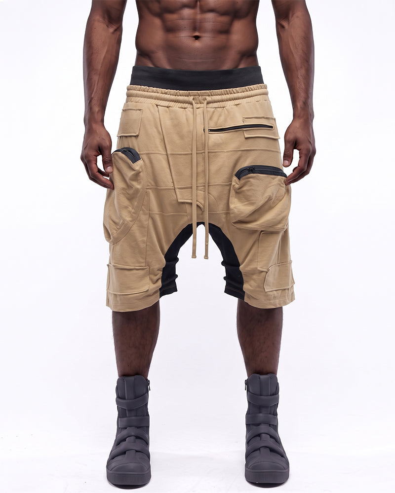 Wasteland Asymmetric Multi-Zip Drop-Crotch Shorts