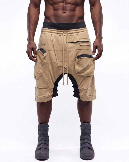 Wasteland Asymmetric Multi-Zip Drop-Crotch Shorts