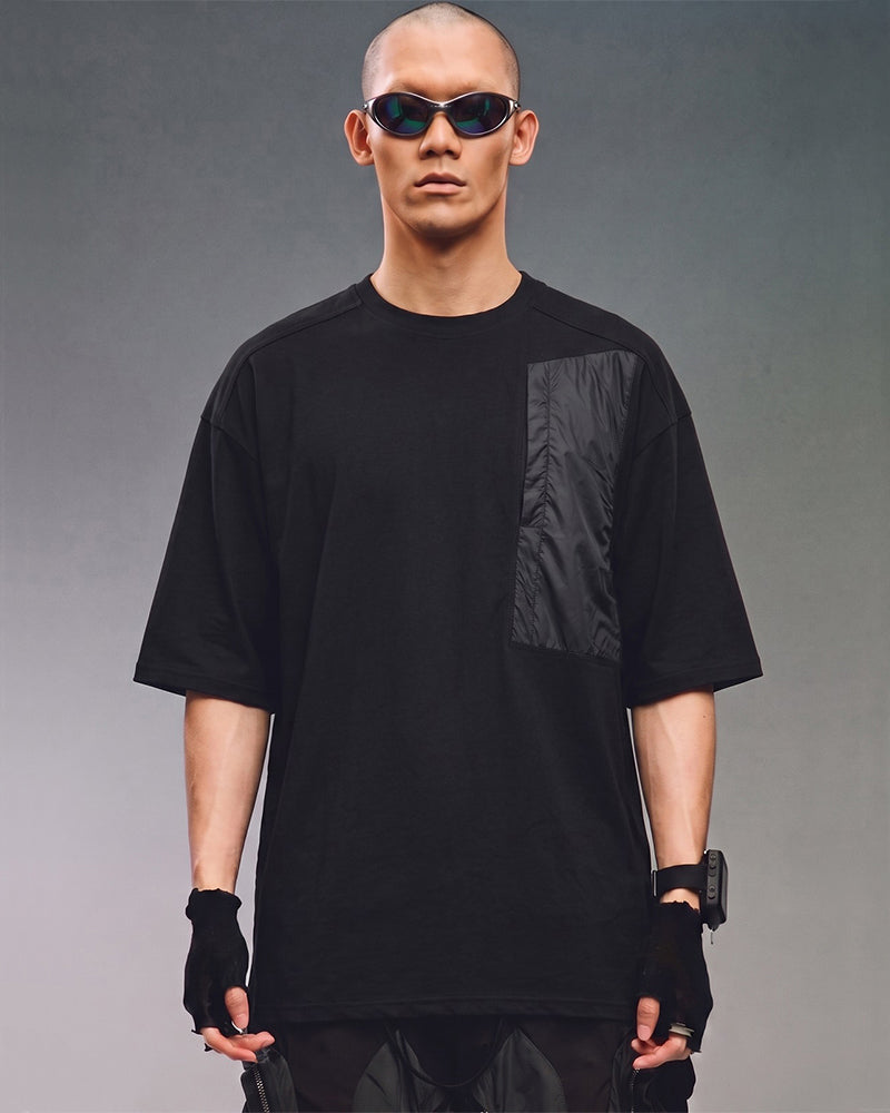 Post‑Apocalyptic Contrast Spliced‑Pocket Short‑Sleeve T‑Shirt