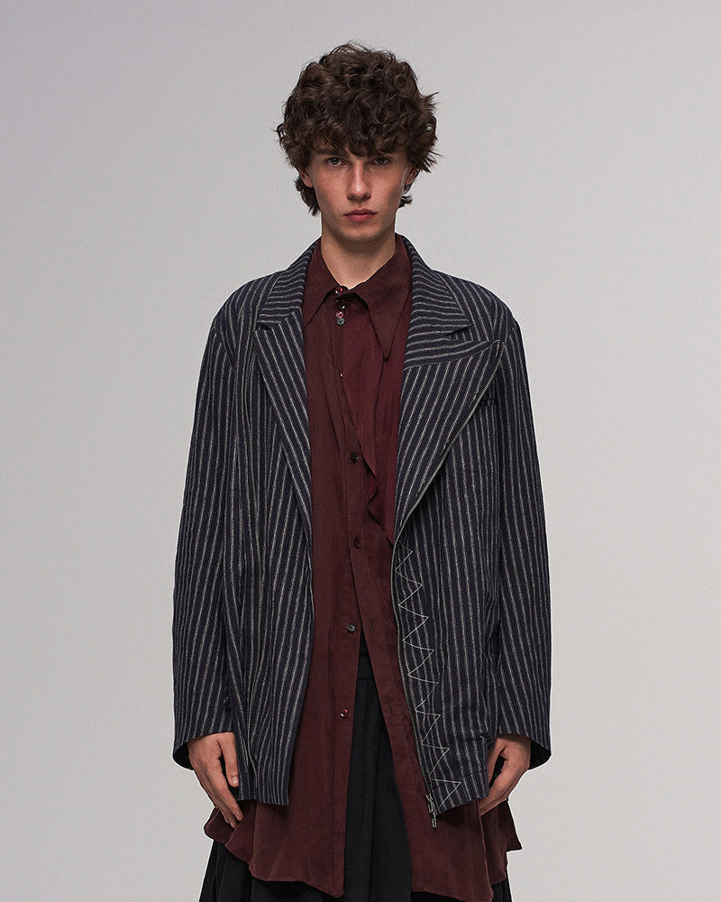 Deconstructed Stripe Panel Layered Jacket