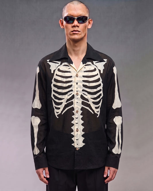 Post-Apocalyptic Full Skeleton Print Long Sleeve Shirt