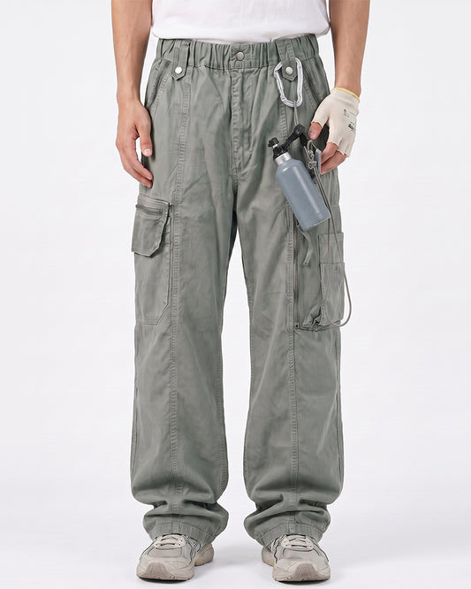 Distressed Vintage Zippered Large‑Pocket Cargo Pants