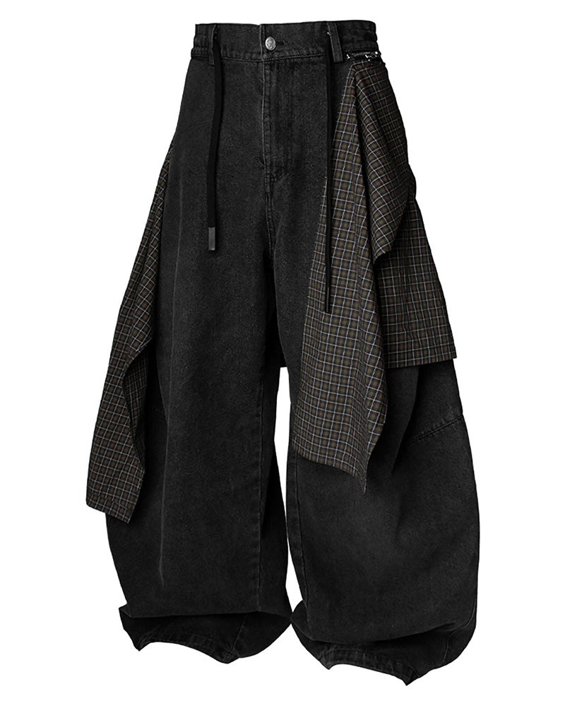 Detachable Drape Drawstring Baggy Jeans Black