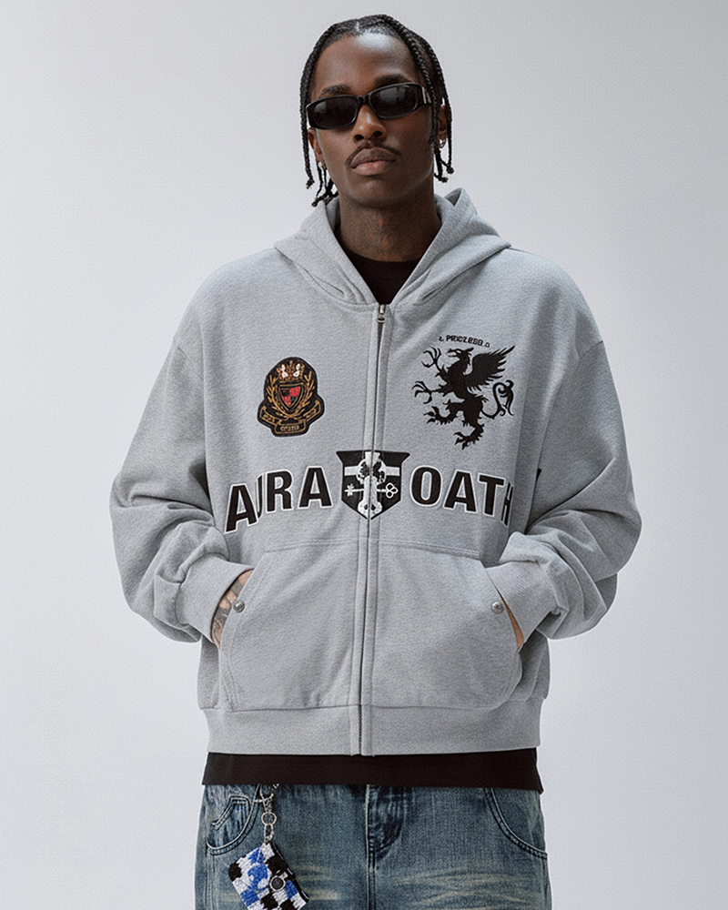 Crest Emblem Patch Zip-Up Hoodie