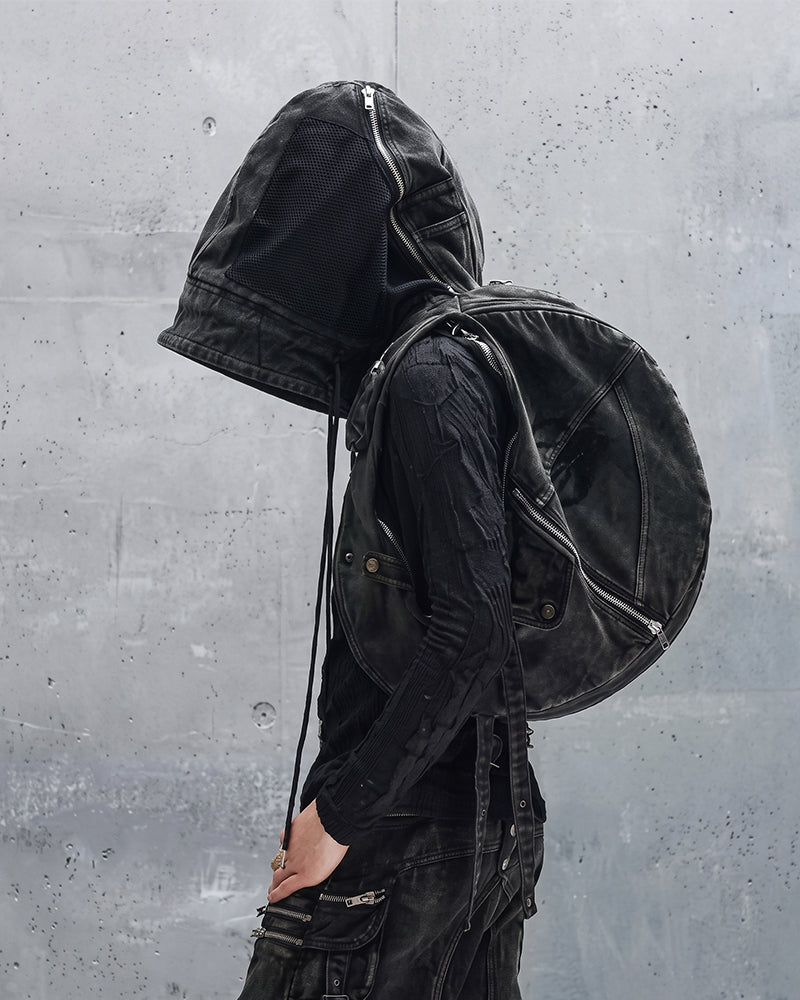Dystopian Multi-Zip Hooded Utility Backpack Vest