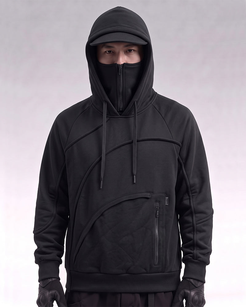 Functional Irregular Pocket Mask Tactical Hoodie